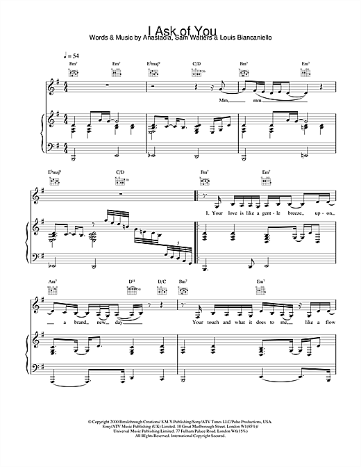 Learn to play Anastacia I Ask Of You sheet music for Piano, Vocal & Guitar in minutes. Anastacia I Ask Of You sheet music notes and chords. Download Printable PDF.