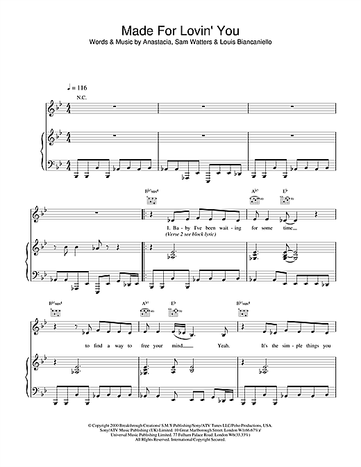 Learn to play Anastacia Made For Loving You sheet music for Piano, Vocal & Guitar in minutes. Anastacia Made For Loving You sheet music notes and chords. Download Printable PDF.