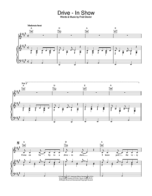 Learn to play Eddie Cochran Drive-In Show sheet music for Piano, Vocal & Guitar (Right-Hand Melody) in minutes. Eddie Cochran Drive-In Show sheet music notes and chords. Download Printable PDF.