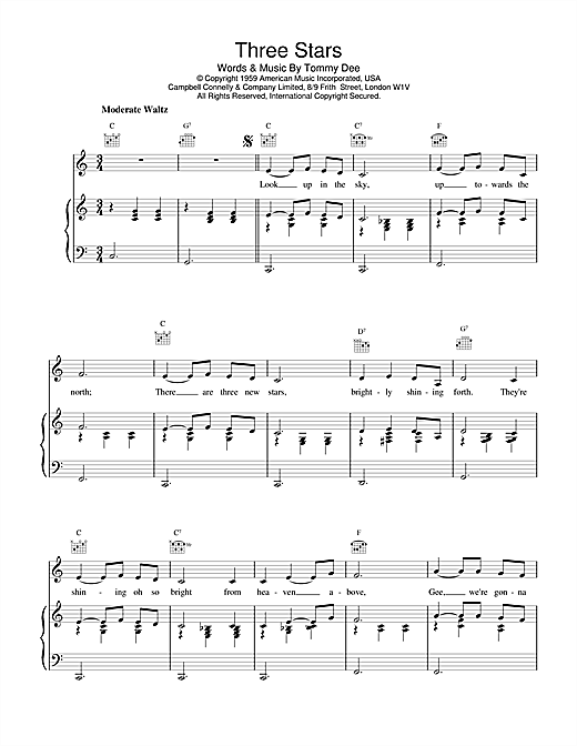 Learn to play Eddie Cochran Three Stars sheet music for Piano, Vocal & Guitar (Right-Hand Melody) in minutes. Eddie Cochran Three Stars sheet music notes and chords. Download Printable PDF.