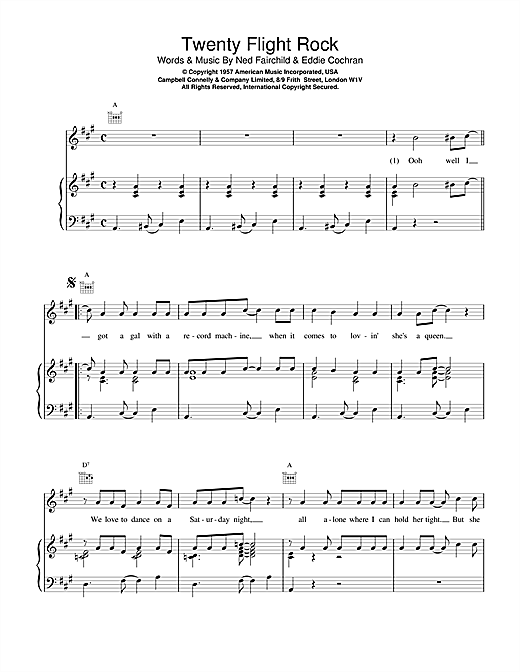 Learn to play Eddie Cochran Twenty Flight Rock sheet music for Piano, Vocal & Guitar (Right-Hand Melody) in minutes. Eddie Cochran Twenty Flight Rock sheet music notes and chords. Download Printable PDF.