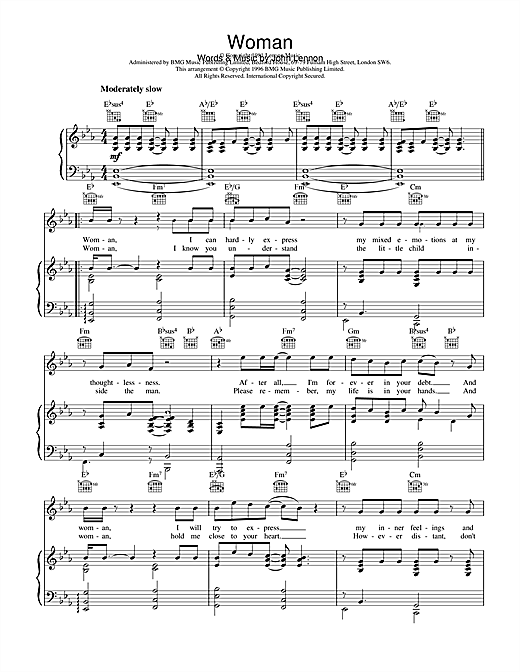 Learn to play John Lennon Woman sheet music for Piano, Vocal & Guitar (Right-Hand Melody) in minutes. John Lennon Woman sheet music notes and chords. Download Printable PDF.