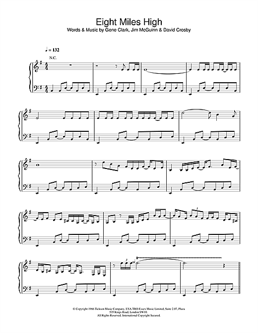 Learn to play The Byrds Eight Miles High sheet music for Piano, Vocal & Guitar in minutes. The Byrds Eight Miles High sheet music notes and chords. Download Printable PDF.