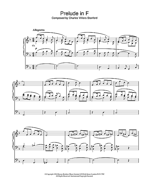 Learn to play Charles Villiers Stanford Prelude in F sheet music for Organ in minutes. Charles Villiers Stanford Prelude in F sheet music notes and chords. Download Printable PDF.