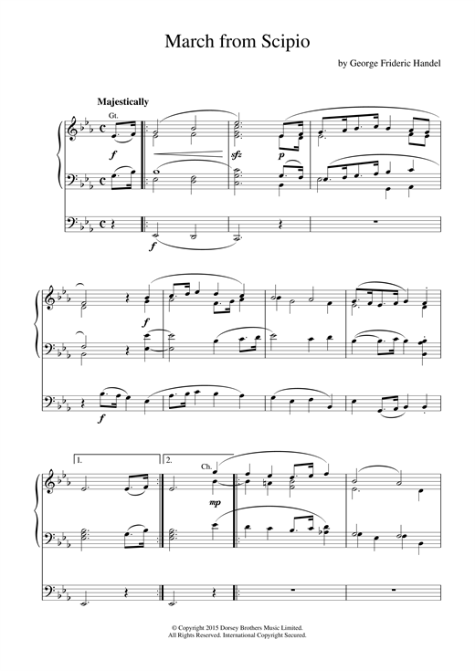 Learn to play George Frideric Handel March from Scipio sheet music for Organ in minutes. George Frideric Handel March from Scipio sheet music notes and chords. Download Printable PDF.