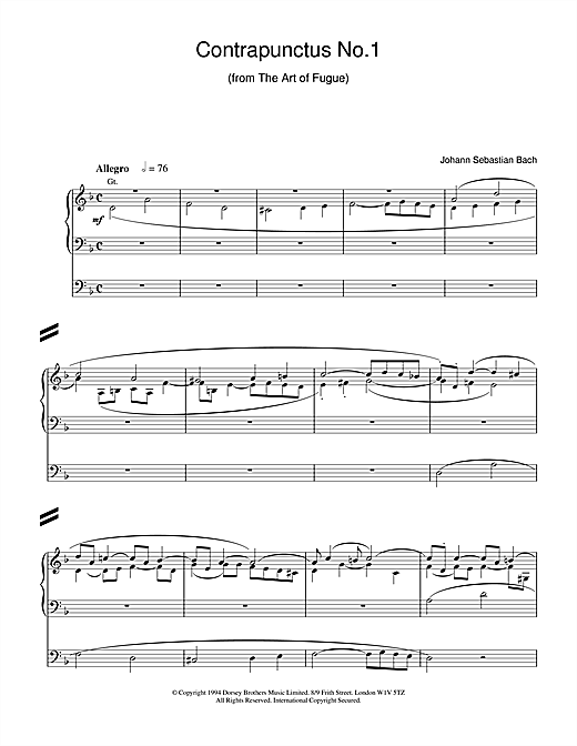 Learn to play J.S. Bach Contrapunctus No.1 from The Art of Fugue sheet music for Organ in minutes. J.S. Bach Contrapunctus No.1 from The Art of Fugue sheet music notes and chords. Download Printable PDF.