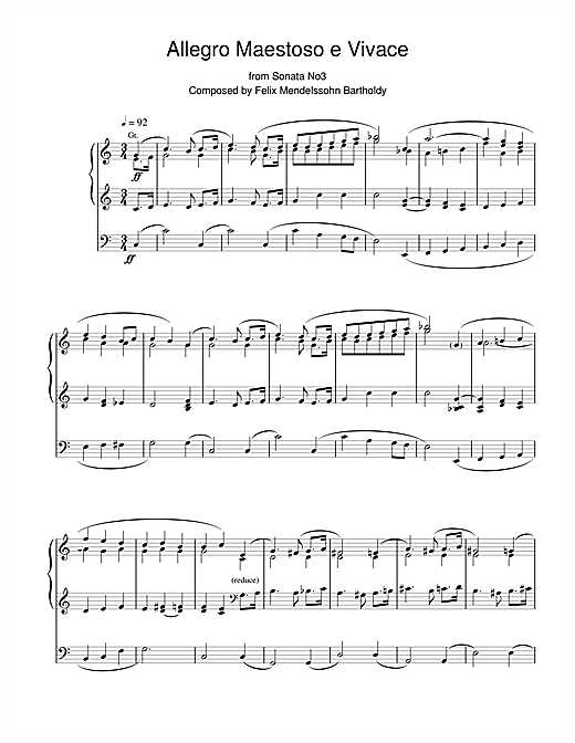 Learn to play Felix Mendelssohn Allegro Maestoso E Vivace From Sonata No.3 sheet music for Organ in minutes. Felix Mendelssohn Allegro Maestoso E Vivace From Sonata No.3 sheet music notes and chords. Download Printable PDF.