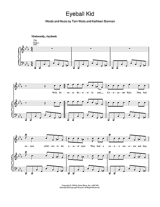 Learn to play Tom Waits Eyeball Kid sheet music for Piano, Vocal & Guitar (Right-Hand Melody) in minutes. Tom Waits Eyeball Kid sheet music notes and chords. Download Printable PDF.