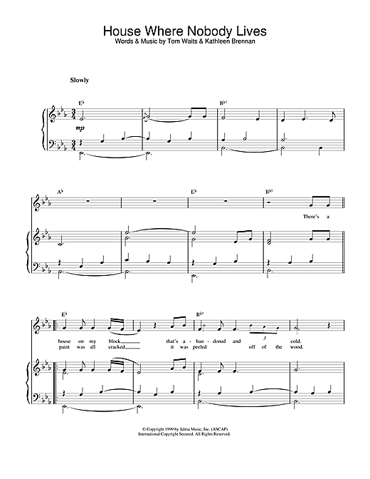 Learn to play Tom Waits House Where Nobody Lives sheet music for Piano, Vocal & Guitar (Right-Hand Melody) in minutes. Tom Waits House Where Nobody Lives sheet music notes and chords. Download Printable PDF.