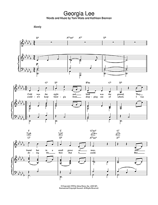 Learn to play Tom Waits Georgia Lee sheet music for Piano, Vocal & Guitar (Right-Hand Melody) in minutes. Tom Waits Georgia Lee sheet music notes and chords. Download Printable PDF.