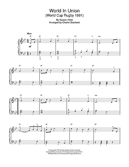 Learn to play Gustav Holst World In Union sheet music for Piano in minutes. Gustav Holst World In Union sheet music notes and chords. Download Printable PDF.