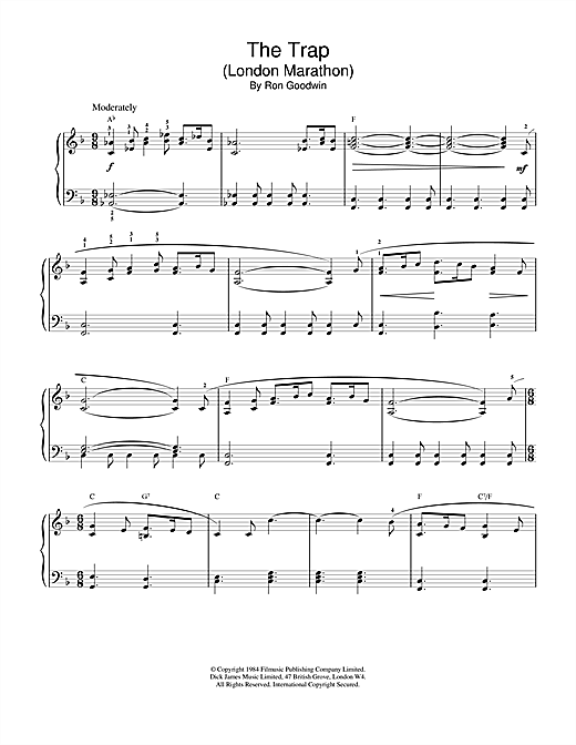 Learn to play Ron Goodwin The Trap (London Marathon) sheet music for Piano in minutes. Ron Goodwin The Trap (London Marathon) sheet music notes and chords. Download Printable PDF.