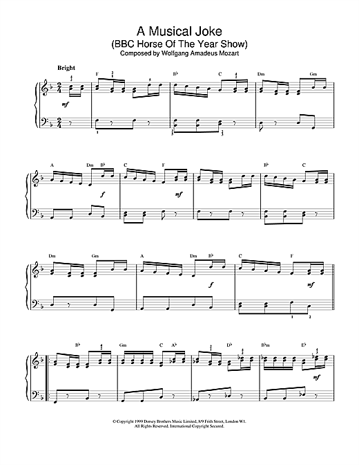 Learn to play Wolfgang Amadeus Mozart A Musical Joke sheet music for Piano in minutes. Wolfgang Amadeus Mozart A Musical Joke sheet music notes and chords. Download Printable PDF.