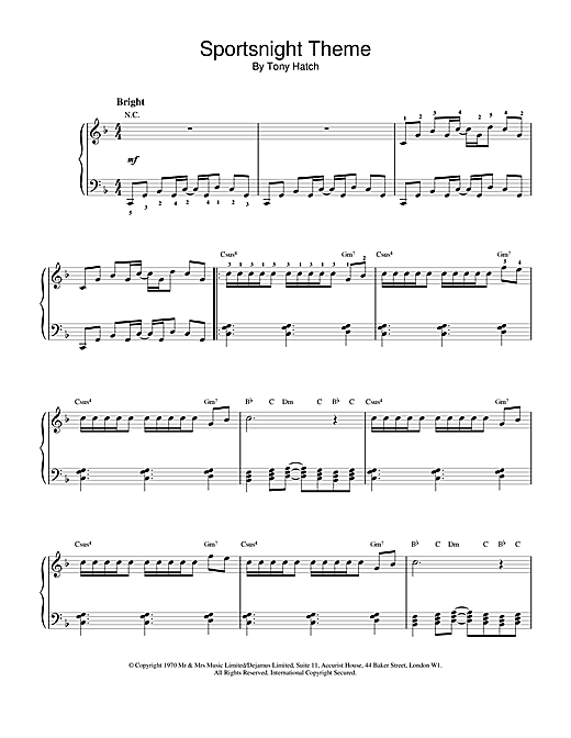 Learn to play Tony Hatch Sportsnight Theme sheet music for Piano in minutes. Tony Hatch Sportsnight Theme sheet music notes and chords. Download Printable PDF.