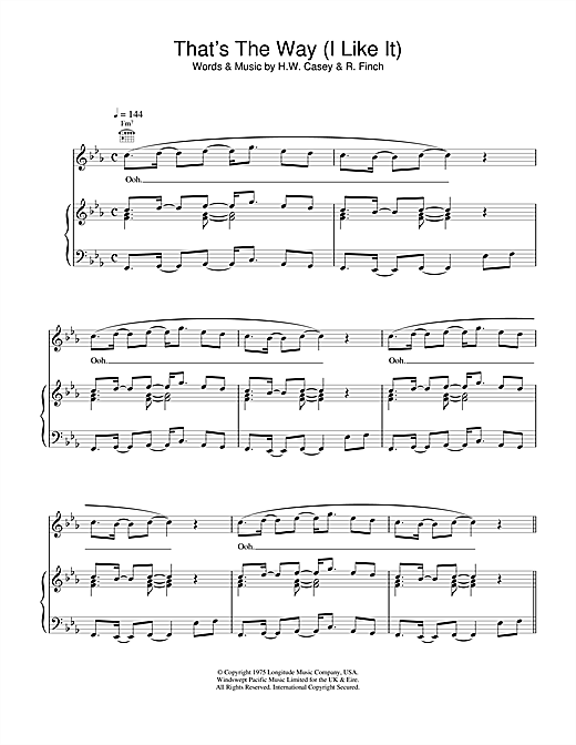 Learn to play KC And The Sunshine Band That's The Way (I Like It) sheet music for Piano, Vocal & Guitar (Right-Hand Melody) in minutes. KC And The Sunshine Band That's The Way (I Like It) sheet music notes and chords. Download Printable PDF.