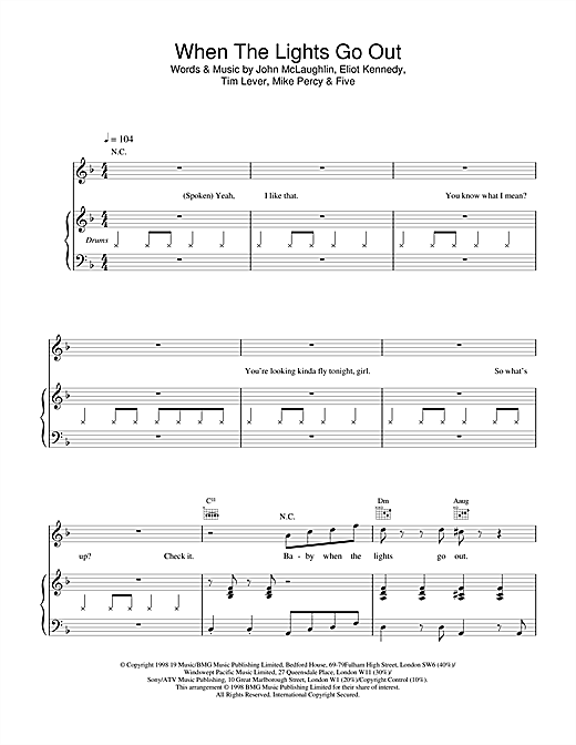 Learn to play Five When The Lights Go Out sheet music for Piano, Vocal & Guitar in minutes. Five When The Lights Go Out sheet music notes and chords. Download Printable PDF.
