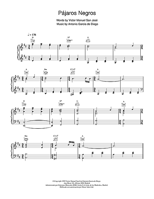 Learn to play Victor Manuel San José Pájaros Negros sheet music for Piano, Vocal & Guitar in minutes. Victor Manuel San José Pájaros Negros sheet music notes and chords. Download Printable PDF.