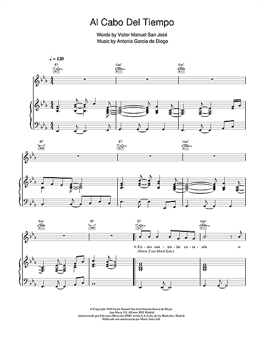Learn to play Victor Manuel San José Al Cabo Del Tiempo sheet music for Piano, Vocal & Guitar in minutes. Victor Manuel San José Al Cabo Del Tiempo sheet music notes and chords. Download Printable PDF.