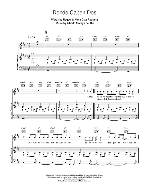 Learn to play Victor Manuel San José Donde Caben Dos sheet music for Piano, Vocal & Guitar in minutes. Victor Manuel San José Donde Caben Dos sheet music notes and chords. Download Printable PDF.