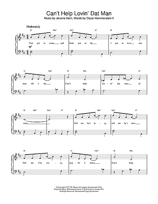 Learn to play Bessie Smith Can't Help Lovin' Dat Man (from Show Boat) sheet music for Piano in minutes. Bessie Smith Can't Help Lovin' Dat Man (from Show Boat) sheet music notes and chords. Download Printable PDF.