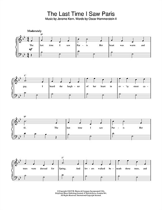 Learn to play Frank Sinatra The Last Time I Saw Paris sheet music for Piano in minutes. Frank Sinatra The Last Time I Saw Paris sheet music notes and chords. Download Printable PDF.