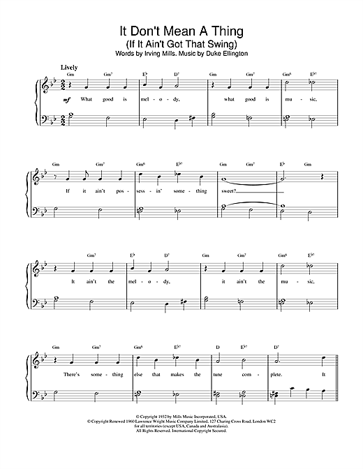Learn to play Louis Armstrong It Don't Mean A Thing (If It Ain't Got That Swing) sheet music for Piano, Vocal & Guitar in minutes. Louis Armstrong It Don't Mean A Thing (If It Ain't Got That Swing) sheet music notes and chords. Download Printable PDF.
