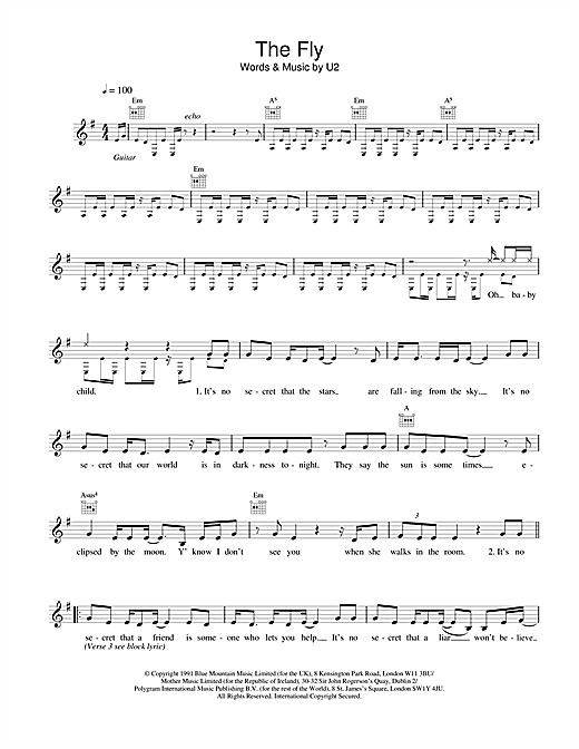 Learn to play U2 The Fly sheet music for Melody Line, Lyrics & Chords in minutes. U2 The Fly sheet music notes and chords. Download Printable PDF.