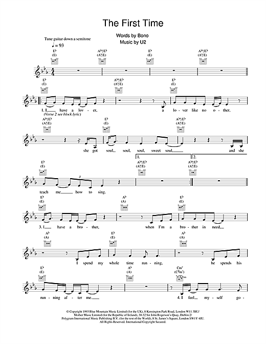 Learn to play U2 The First Time sheet music for Melody Line, Lyrics & Chords in minutes. U2 The First Time sheet music notes and chords. Download Printable PDF.