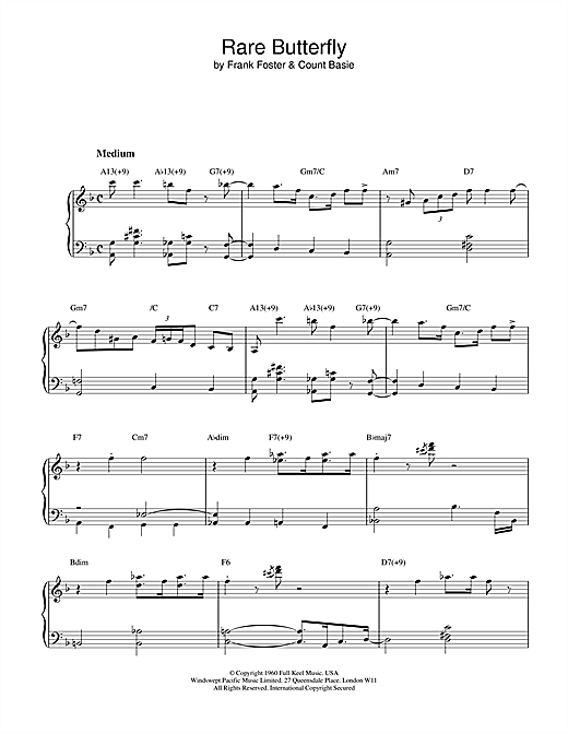 Learn to play Count Basie Rare Butterfly sheet music for Piano in minutes. Count Basie Rare Butterfly sheet music notes and chords. Download Printable PDF.