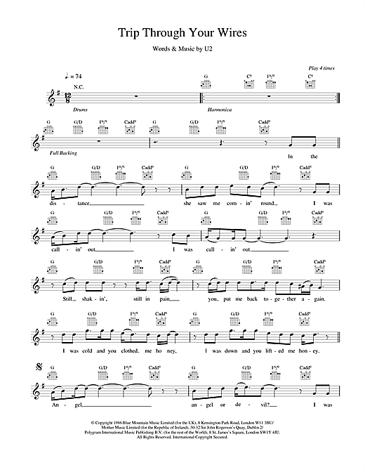 Learn to play U2 Trip Through Your Wires sheet music for Melody Line, Lyrics & Chords in minutes. U2 Trip Through Your Wires sheet music notes and chords. Download Printable PDF.