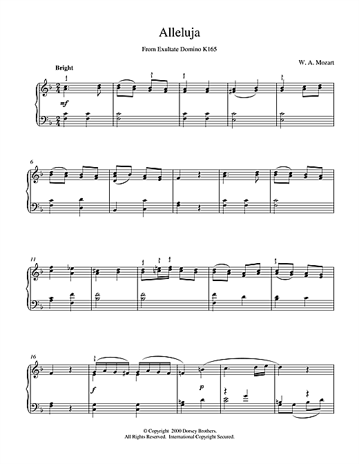 Learn to play Wolfgang Amadeus Mozart Alleluja From Exultate Domino sheet music for Piano in minutes. Wolfgang Amadeus Mozart Alleluja From Exultate Domino sheet music notes and chords. Download Printable PDF.