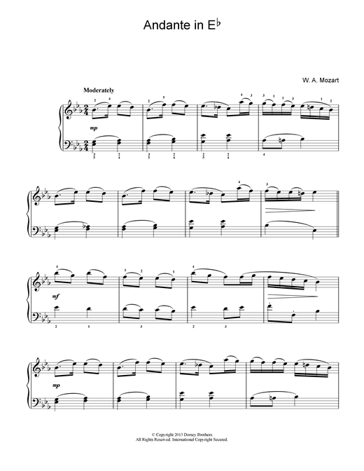 Learn to play Wolfgang Amadeus Mozart Andante in E Flat sheet music for Piano in minutes. Wolfgang Amadeus Mozart Andante in E Flat sheet music notes and chords. Download Printable PDF.