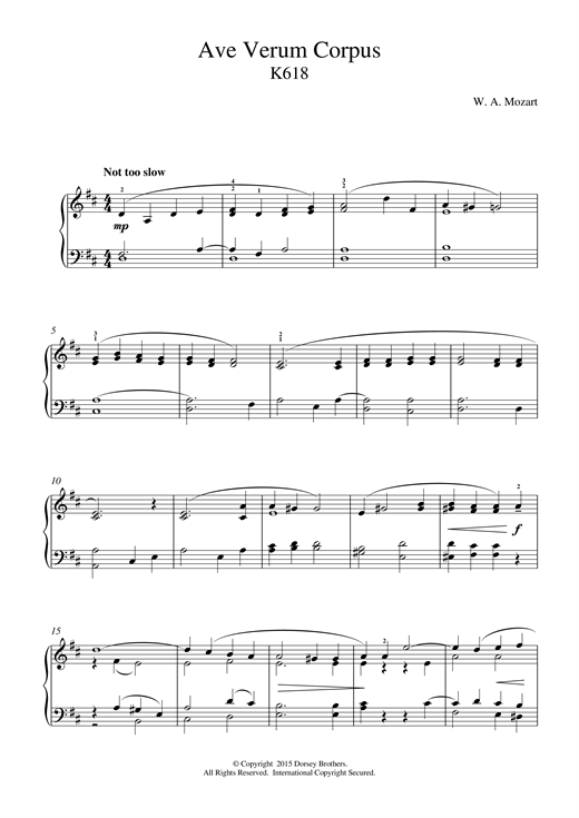 Learn to play Wolfgang Amadeus Mozart Ave Verum Corpus, K618 sheet music for Piano in minutes. Wolfgang Amadeus Mozart Ave Verum Corpus, K618 sheet music notes and chords. Download Printable PDF.