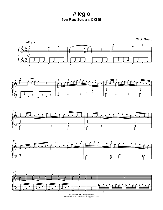 Learn to play Wolfgang Amadeus Mozart Allegro (from Piano Sonata In C K545) sheet music for Piano in minutes. Wolfgang Amadeus Mozart Allegro (from Piano Sonata In C K545) sheet music notes and chords. Download Printable PDF.