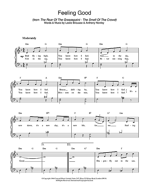 Learn to play Nina Simone Feeling Good sheet music for Piano in minutes. Nina Simone Feeling Good sheet music notes and chords. Download Printable PDF.