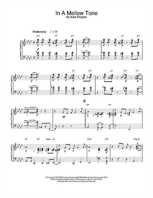 Learn to play Duke Ellington In A Mellow Tone sheet music for Piano in minutes. Duke Ellington In A Mellow Tone sheet music notes and chords. Download Printable PDF.