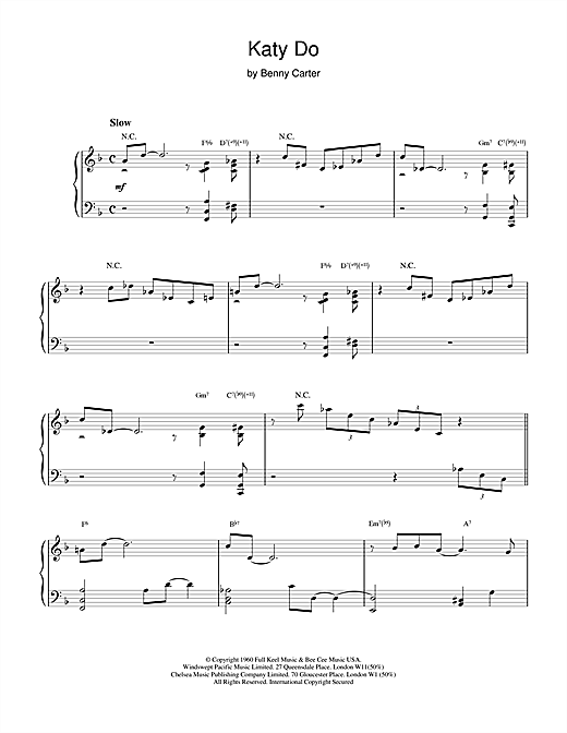 Learn to play Benny Carter Katy Do sheet music for Piano in minutes. Benny Carter Katy Do sheet music notes and chords. Download Printable PDF.