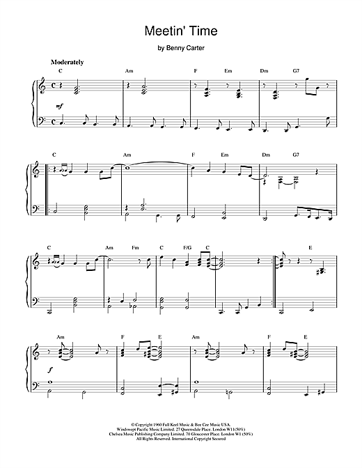 Learn to play Benny Carter Meetin' Time sheet music for Piano in minutes. Benny Carter Meetin' Time sheet music notes and chords. Download Printable PDF.