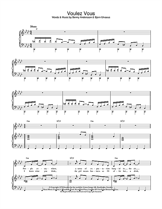 Learn to play ABBA Voulez Vous sheet music for Piano, Vocal & Guitar (Right-Hand Melody) in minutes. ABBA Voulez Vous sheet music notes and chords. Download Printable PDF.