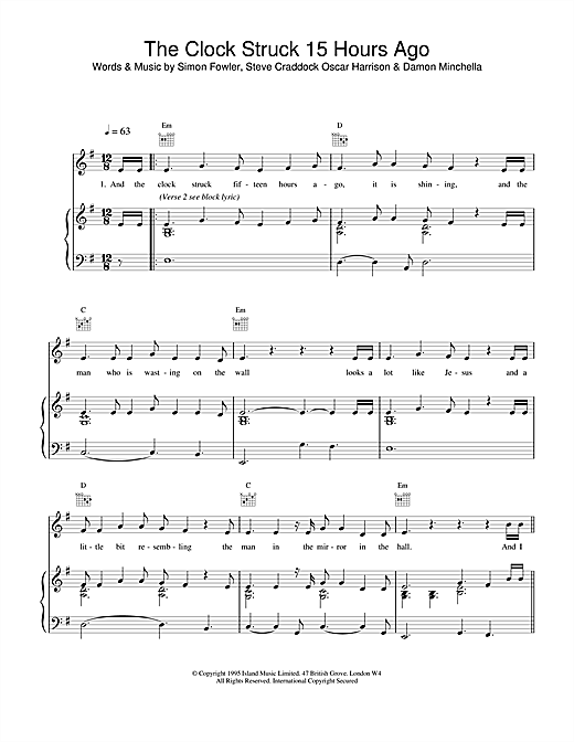 Learn to play Ocean Colour Scene The Clock Struck 15 Hours Ago sheet music for Piano, Vocal & Guitar (Right-Hand Melody) in minutes. Ocean Colour Scene The Clock Struck 15 Hours Ago sheet music notes and chords. Download Printable PDF.
