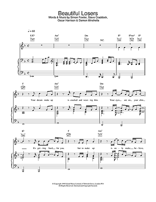 Learn to play Ocean Colour Scene Beautiful Losers sheet music for Piano, Vocal & Guitar (Right-Hand Melody) in minutes. Ocean Colour Scene Beautiful Losers sheet music notes and chords. Download Printable PDF.