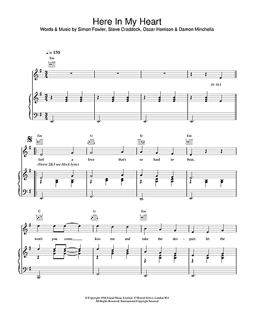 Learn to play Ocean Colour Scene Here In My Heart sheet music for Piano, Vocal & Guitar (Right-Hand Melody) in minutes. Ocean Colour Scene Here In My Heart sheet music notes and chords. Download Printable PDF.