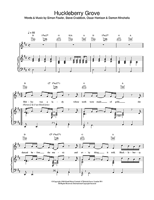 Learn to play Ocean Colour Scene Huckleberry Grove sheet music for Piano, Vocal & Guitar (Right-Hand Melody) in minutes. Ocean Colour Scene Huckleberry Grove sheet music notes and chords. Download Printable PDF.