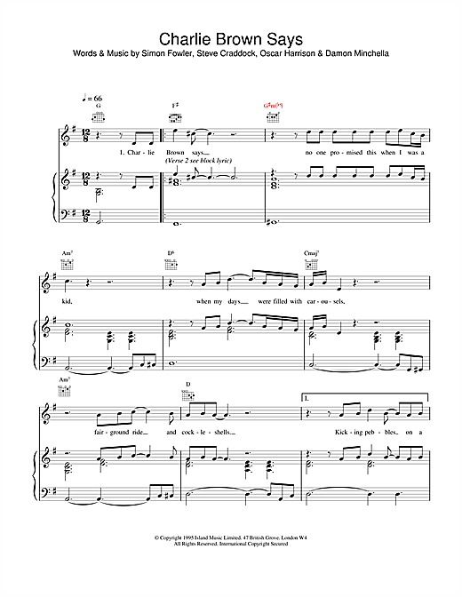 Learn to play Ocean Colour Scene Charlie Brown Says sheet music for Piano, Vocal & Guitar (Right-Hand Melody) in minutes. Ocean Colour Scene Charlie Brown Says sheet music notes and chords. Download Printable PDF.