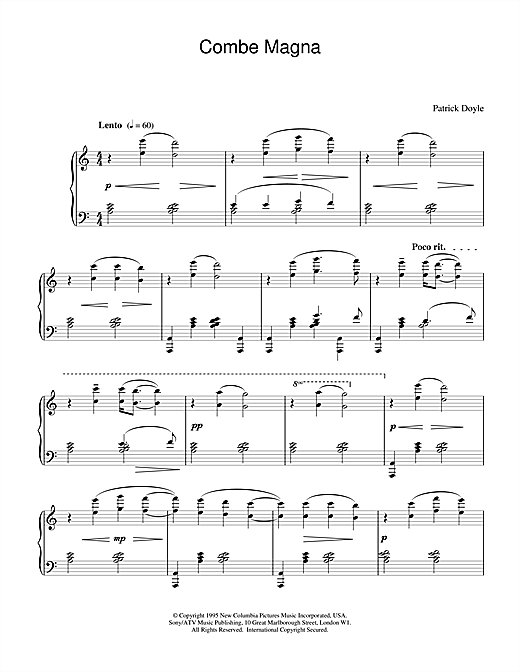 Learn to play Patrick Doyle Combe Magna (from Sense And Sensibility) sheet music for Piano in minutes. Patrick Doyle Combe Magna (from Sense And Sensibility) sheet music notes and chords. Download Printable PDF.