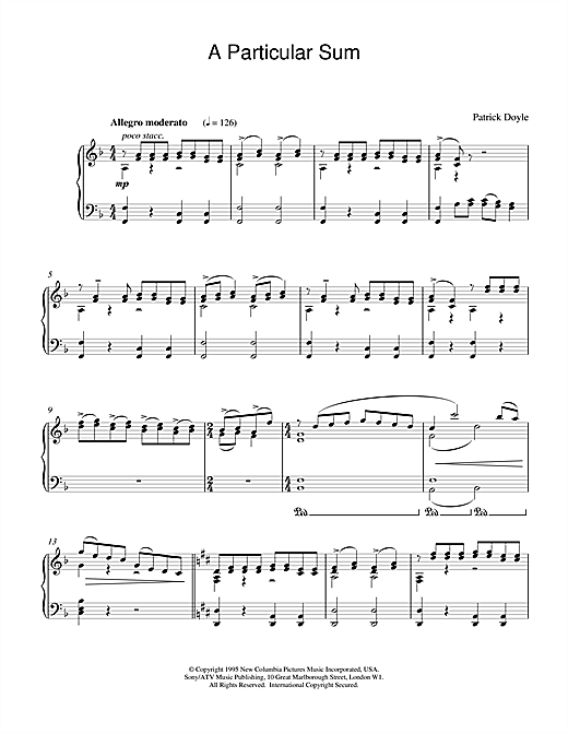 Learn to play Patrick Doyle A Particular Sum (from Sense And Sensibility) sheet music for Piano in minutes. Patrick Doyle A Particular Sum (from Sense And Sensibility) sheet music notes and chords. Download Printable PDF.