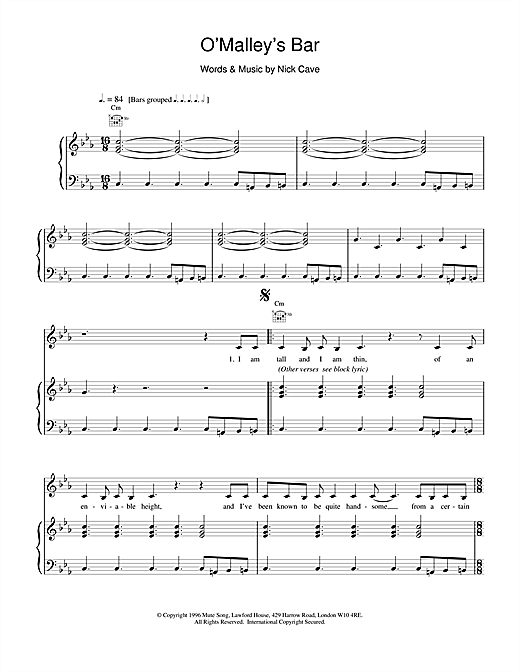 Learn to play Nick Cave O'Malley's Bar sheet music for Piano, Vocal & Guitar in minutes. Nick Cave O'Malley's Bar sheet music notes and chords. Download Printable PDF.