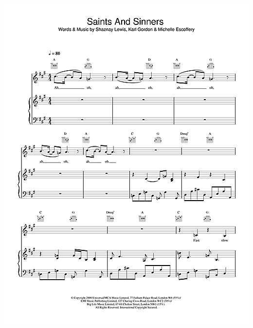 Learn to play All Saints Saints And Sinners sheet music for Piano, Vocal & Guitar in minutes. All Saints Saints And Sinners sheet music notes and chords. Download Printable PDF.