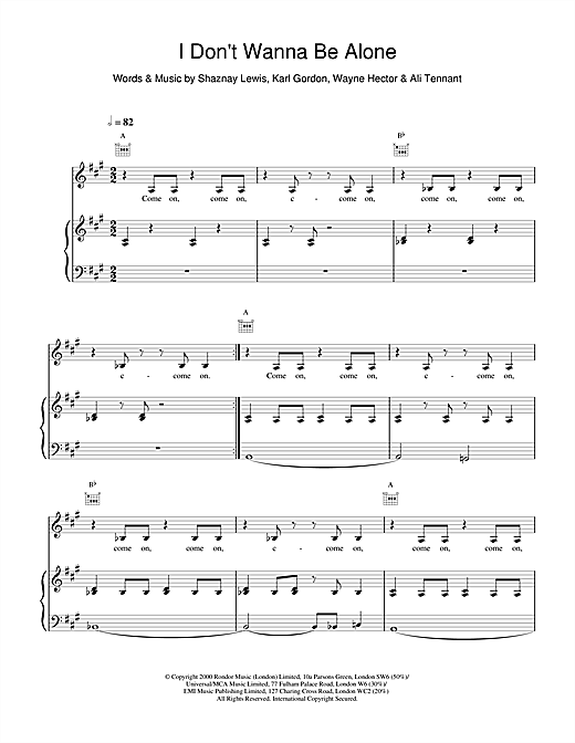 Learn to play All Saints I Don't Wanna Be Alone sheet music for Piano, Vocal & Guitar in minutes. All Saints I Don't Wanna Be Alone sheet music notes and chords. Download Printable PDF.