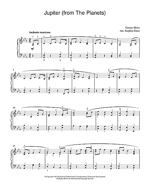 Learn to play Gustav Holst Jupiter (from The Planets, Op.32) sheet music for Piano in minutes. Gustav Holst Jupiter (from The Planets, Op.32) sheet music notes and chords. Download Printable PDF.